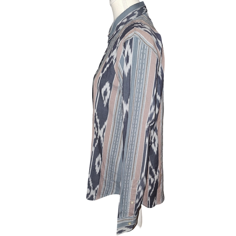 Lauren Ralph Lauren Ikat Stripe Button Down Shirt Southwestern Boho Cotton Sz M - Picture 8 of 16